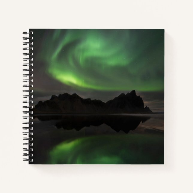 Northern Lights | Vestrahorn Beach Hofn, Iceland Notebook (Front)