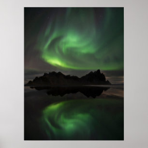 Northern Lights   Vestrahorn Beach Hofn, Iceland Poster