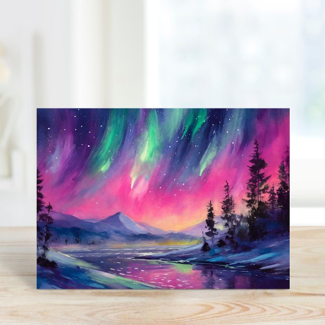 Northern Lights Vibrant Abstract Night Landscape Card (Creator Uploaded)