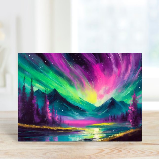 Northern Lights Vibrant Abstract Night Landscape Card (Creator Uploaded)