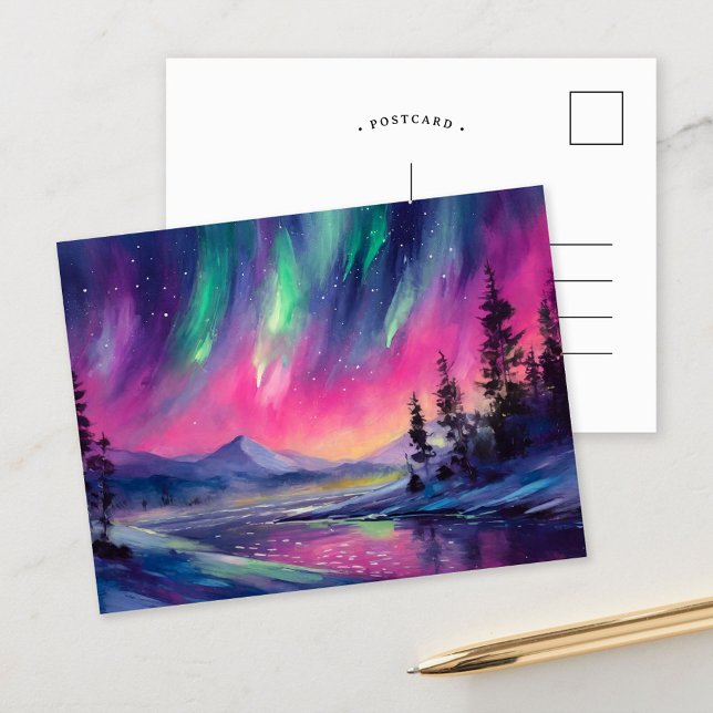 Northern Lights Vibrant Abstract Night Landscape Postcard (Creator Uploaded)
