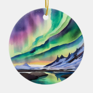 Northern Lights Watercolor Ceramic Ornament