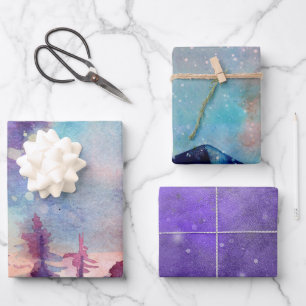 Northern Lights Watercolor Wrapping Paper Sheet