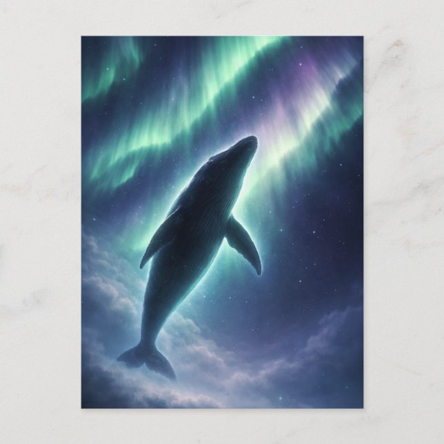 Northern Lights Whale Art Postcard (Front)