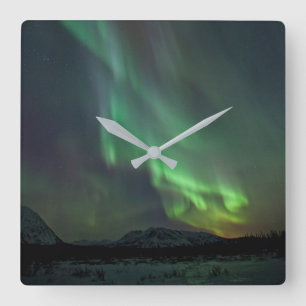 Northern Lights   Whitehorse, Yukon Square Wall Clock