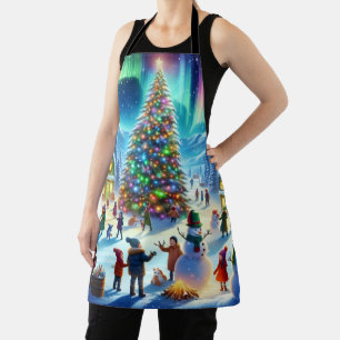 Northern Lights Winter Christmas Celebration Apron