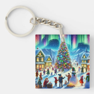 Northern Lights Winter Christmas Celebration Key Ring