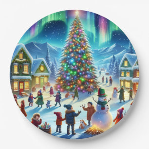 Northern Lights Winter Christmas Celebration Paper Plate