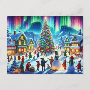 Northern Lights Winter Christmas Celebration Postcard