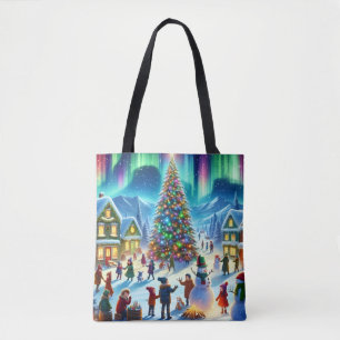 Northern Lights Winter Christmas Celebration Tote Bag