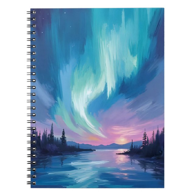 Northern Lights Winter Watercolor Notebook (Front)