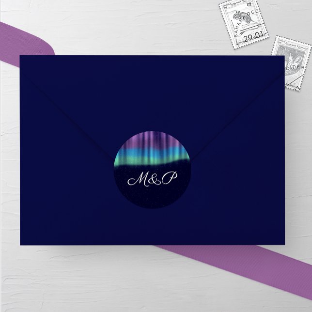Northern Lights Winter Wedding Classic Round Sticker (Creator Uploaded)