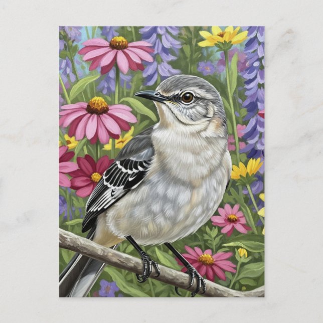 Northern Mockingbird with Flowers Postcard (Front)