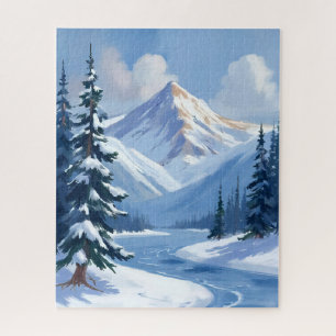 Northern Peaks Winter Mountain Landscape Painted Jigsaw Puzzle