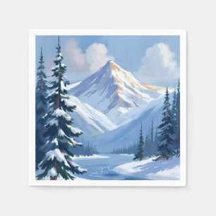 Northern Peaks Winter Mountain Landscape Painted Napkin