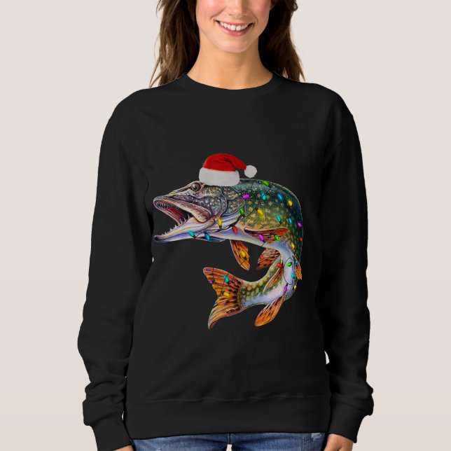 Northern pike Christmas Tree Deco Lights Funny Xma Sweatshirt (Front)