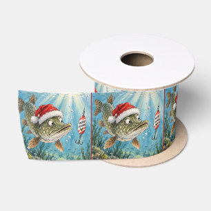 Northern Pike Fish with Santa Hat Satin Ribbon