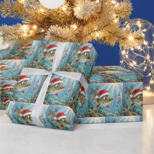 Northern Pike Fish with Santa Hat Wrapping Paper