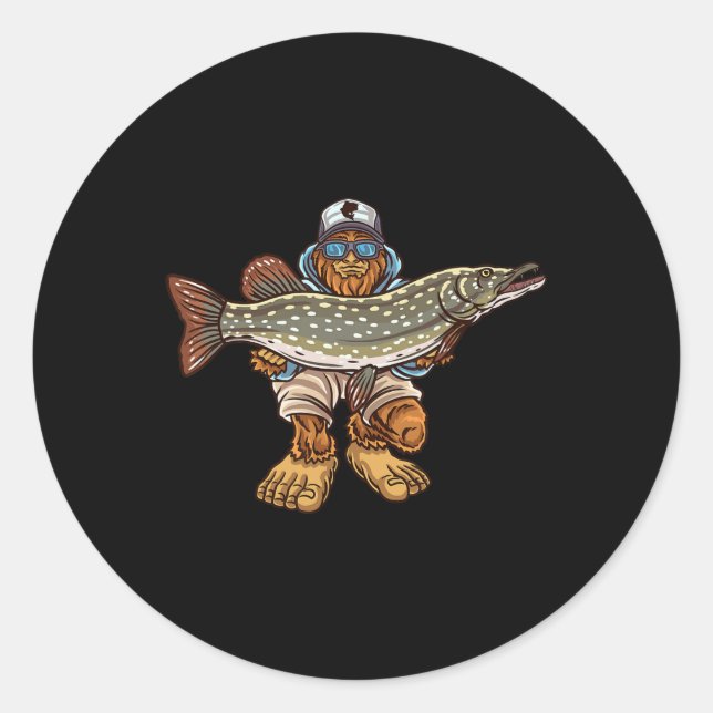 Northern Pike Fishing Bigfoot Hunting Fishermen  Classic Round Sticker (Front)