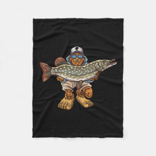 Northern Pike Fishing Bigfoot Hunting Fishermen Fleece Blanket