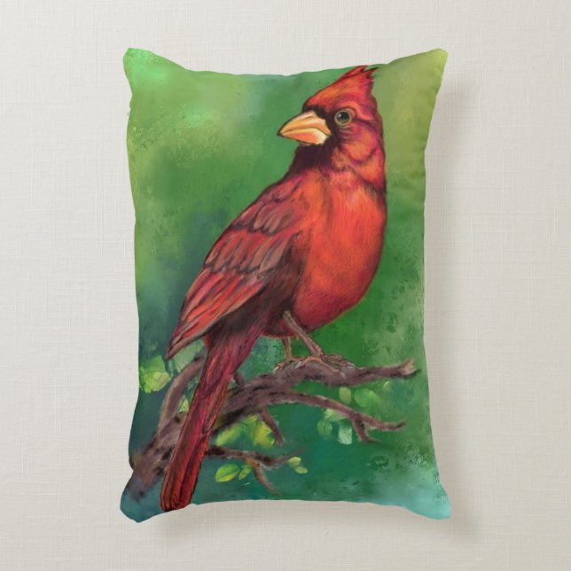 Northern Red Cardinal Bird Accent Pillow (Front(Vertical))
