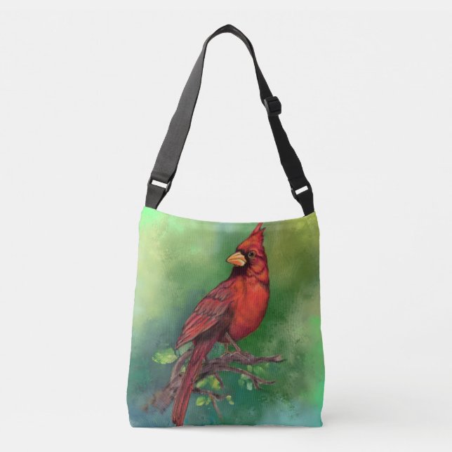 Northern Red Cardinal Bird Crossbody Bag Painting (Front)