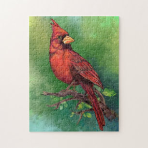Northern Red Cardinal Bird Jigsaw Puzzle Painting
