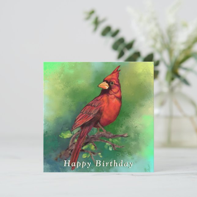 Northern Red Cardinal Birthday Card (Standing Front)