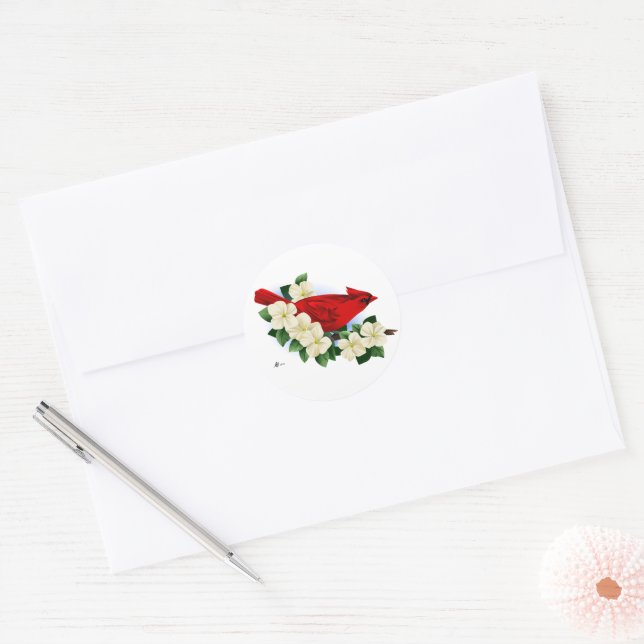 Northern Red Cardinal Classic Round Sticker (Envelope)