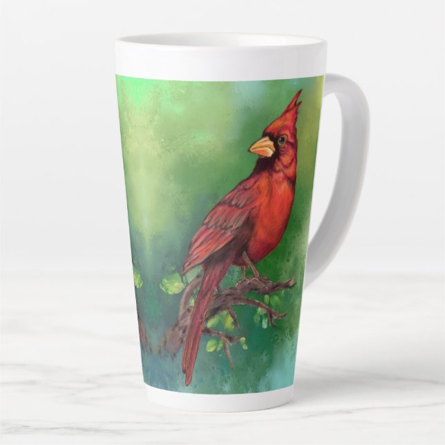 Northern Red Cardinal Latte Mug (Right Angle)
