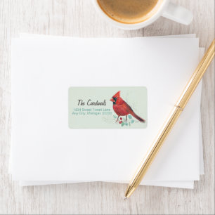 Northern Red Cardinal Watercolor Art Label