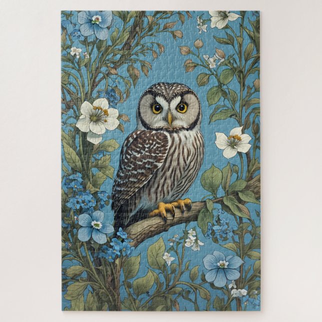 Northern Saw-Whet Owl William Morris Inspired Jigsaw Puzzle (Vertical)