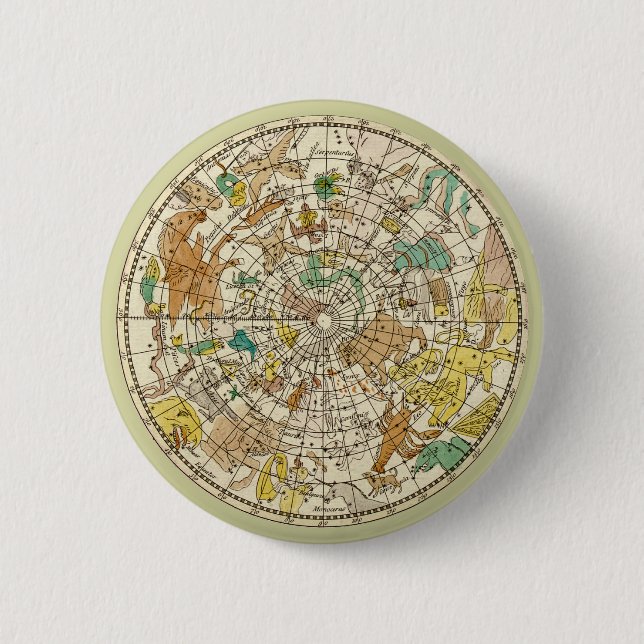 Northern Sky Star Chart and Constellations Map 6 Cm Round Badge (Front)
