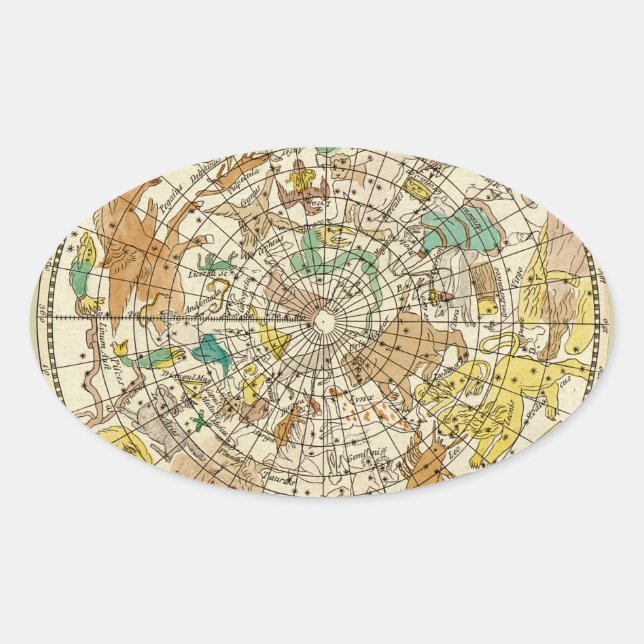 Northern Sky Star Chart and Constellations Map Oval Sticker (Front)