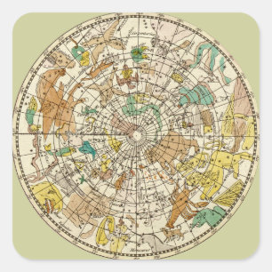 Northern Sky Star Chart and Constellations Map Square Sticker