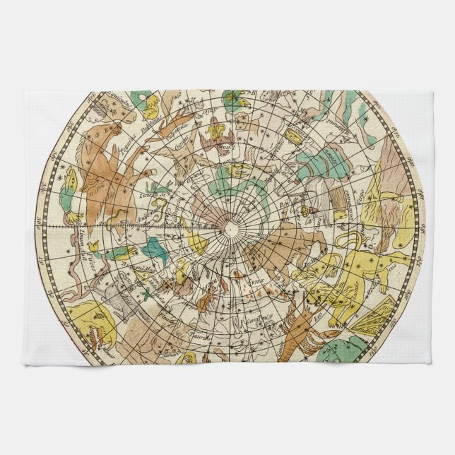 Northern Sky Star Chart and Constellations Map Tea Towel (Horizontal)