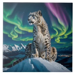 “Northern Sky Wanderer” – Snow Leopard Portrait Ceramic Tile