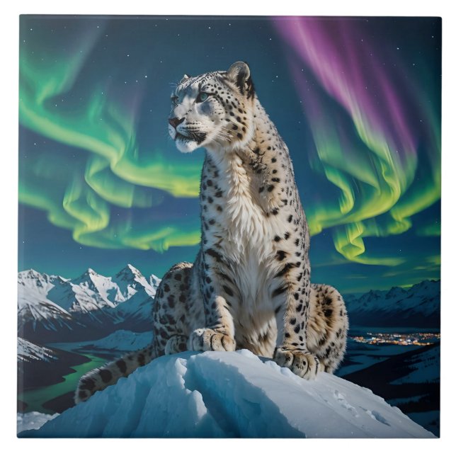 “Northern Sky Wanderer” – Snow Leopard Portrait Ceramic Tile (Front)