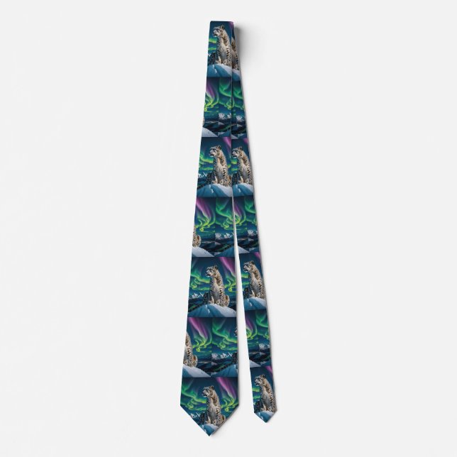 “Northern Sky Wanderer” – Snow Leopard Portrait Tie (Front)
