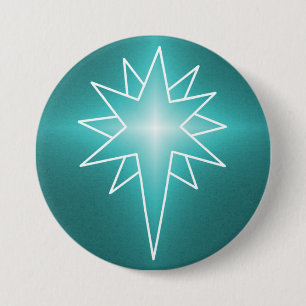 Northern Star Christmas Button, Teal 7.5 Cm Round Badge