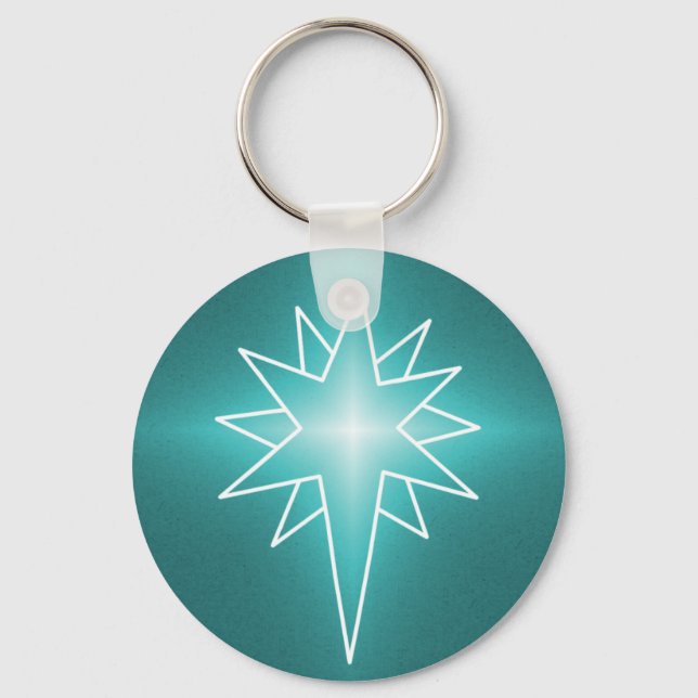 Northern Star Christmas Keychain, Teal Key Ring (Front)