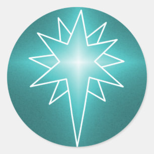 Northern Star Christmas Stickers, Teal Classic Round Sticker