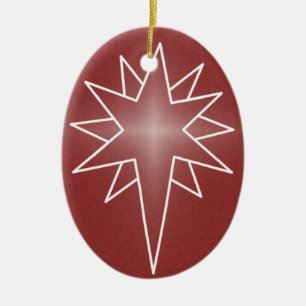 Northern Star Oval Christmas Ornament, Red Ceramic Tree Decoration