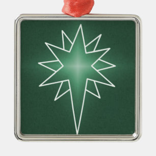 Northern Star Premium Square Ornament, Green Metal Ornament