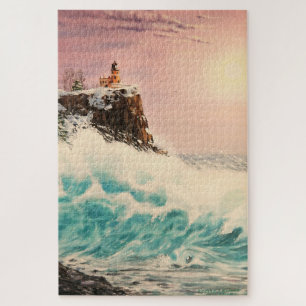 Northern winter Lighthouse/ocean waves/1014 piece Jigsaw Puzzle