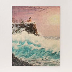 Northern winter Lighthouse with ocean waves Jigsaw Puzzle