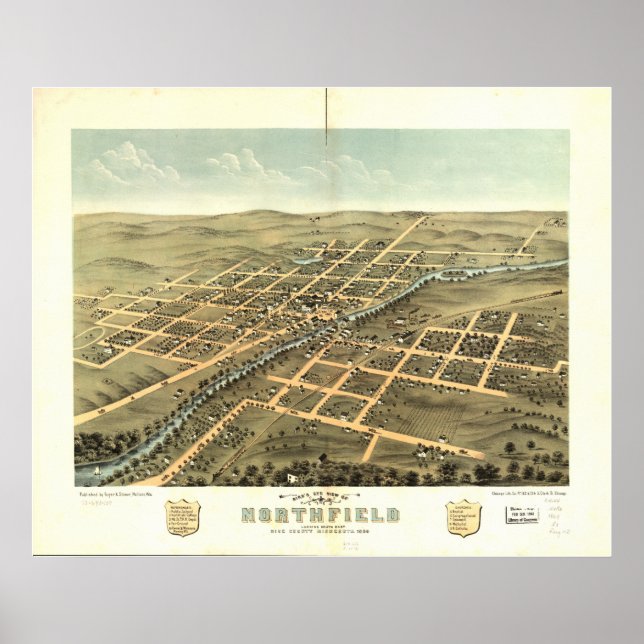 Northfield Minnesota 1869 Antique Panoramic Map Poster (Front)