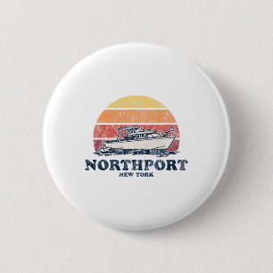 Northport Ny Vintage Boating 70s Retro Boat Design 6 Cm Round Badge