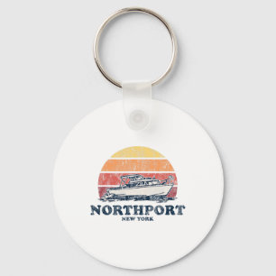 Northport Ny Vintage Boating 70s Retro Boat Design Key Ring