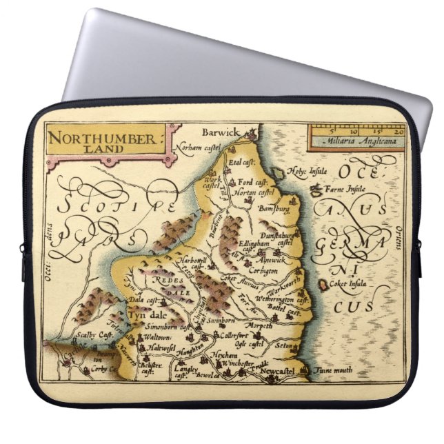 Northumberland County England Old Antiquarian Map Laptop Sleeve (Front)